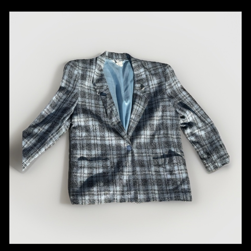 Vintage Tan Jay Women’s Blazer Jacket Size 10 Blue Plaid Wool Blend USA Made